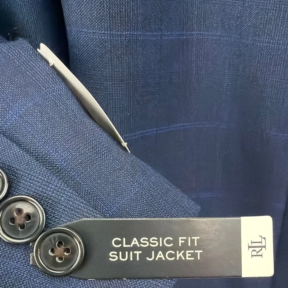 Lauren Ralph Lauren Blue Windowpane Wool Blend Sport Coat Blazer 40L NWT